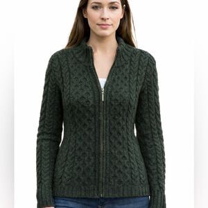 Inis Craft Zippered Cable Knit Cardigan NWOT